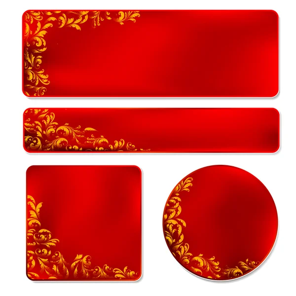 Piros keret, arany ornament — Stock Vector