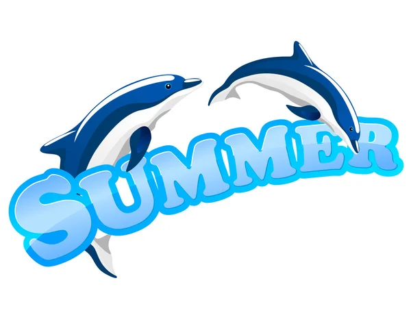 Καλοκαίρι σημάδι με δελφίνια — Διανυσματικό Αρχείο