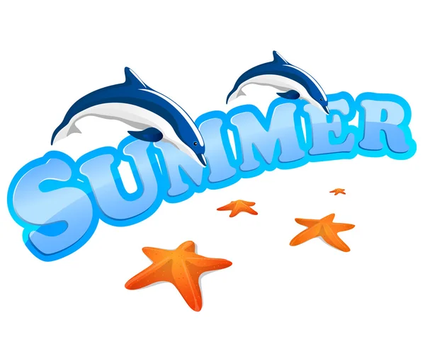 Καλοκαίρι σημάδι με δελφίνια — Διανυσματικό Αρχείο