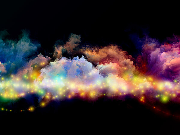 Composition of clouds of fractal foam and abstract lights as a concept metaphor on subject of art, spirituality, painting, music , visual effects and creative technologies
