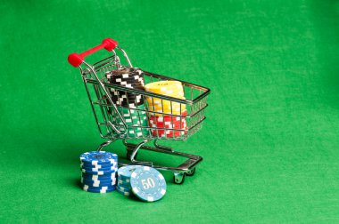 Shopping cart with casino chips clipart
