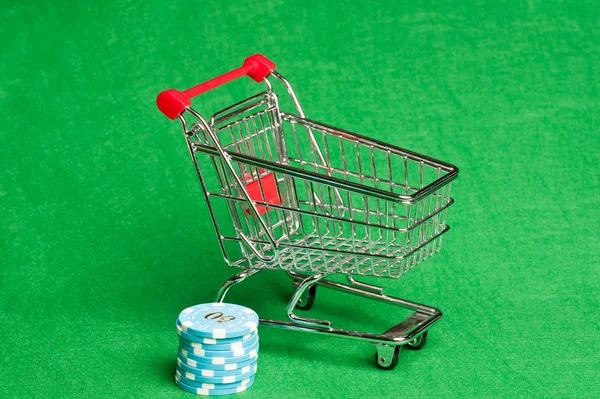 Shopping cart with casino chips — Stock Photo, Image