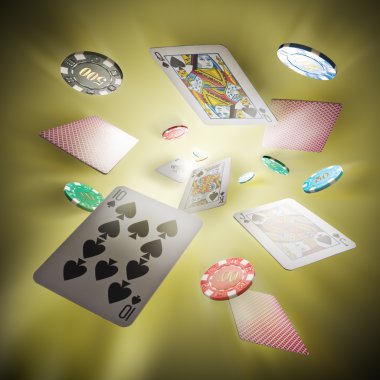 Flying poker cards and Casino chips clipart