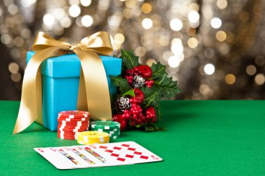 Royal straight flush in Christmas setting clipart