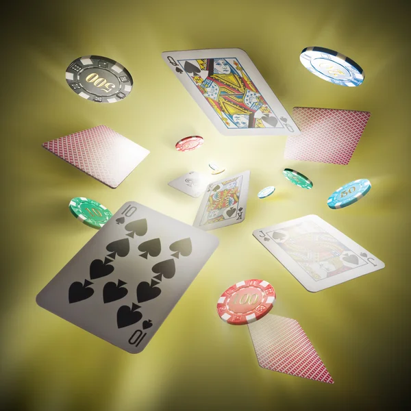 Repülő póker kártya és kaszinó zseton — Stock Fotó