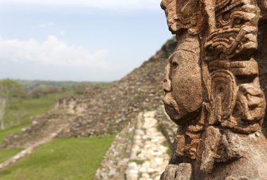 Maya ruins in jungle, portrait of the God, Tonina in Mexico clipart