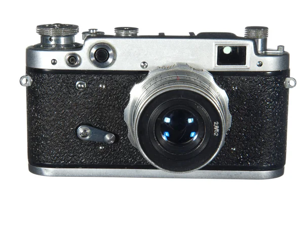 क्लासिक विंटेज कैमरा, सफेद पृष्ठभूमि पर अलग — स्टॉक फ़ोटो, इमेज