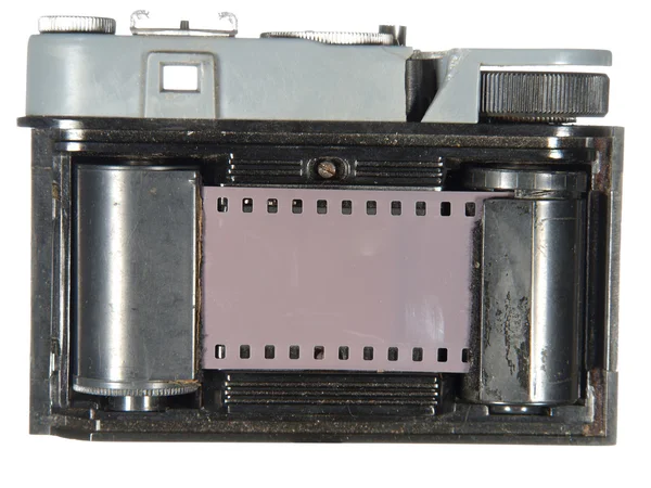 Very old classic camera, rear view, cover removed, the body is d — Stock Photo, Image