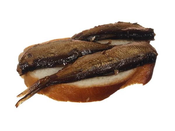 Sandwich cu pâine albă și șobolan, izolat pe fundal alb — Fotografie, imagine de stoc