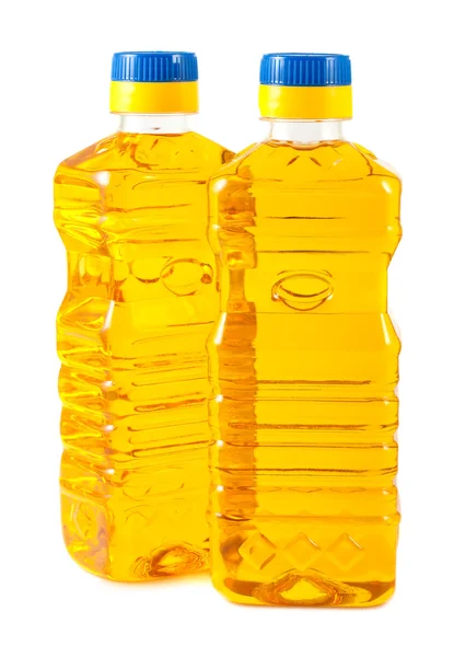 Olio vegetale in bottiglie di plastica — Foto Stock