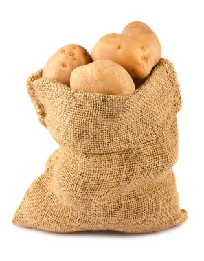 Raw potatoes in burlap sack clipart