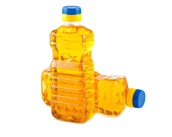Zwei Kunststoff-Flaschen mit Pflanzenöl — Stockfoto