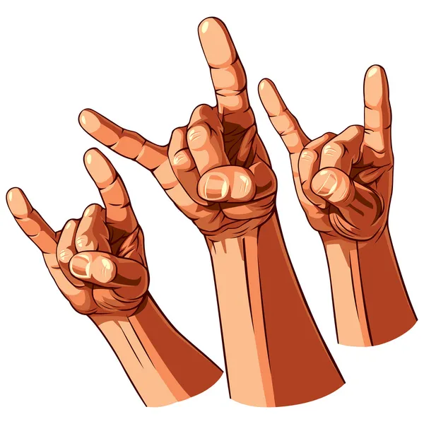 Set of three heavy metal hands — Stock Vector
