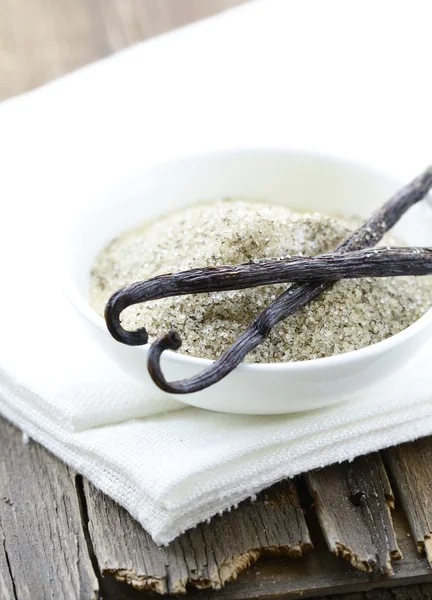 stock image Natural vanilla sugar with vanilla beans