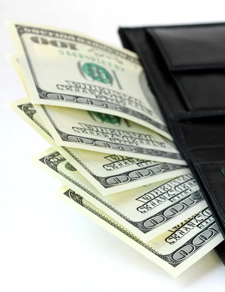 Νόμισμα δολάρια σε το μαύρο πορτοφόλι — Φωτογραφία Αρχείου