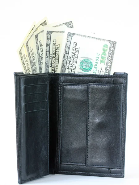 U.S. currency dollars in the black purse — Stock Photo, Image