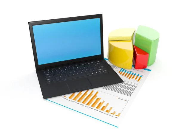 Ilustração 3d: Um laptop e um cronograma de negócios em um branco — Fotografia de Stock