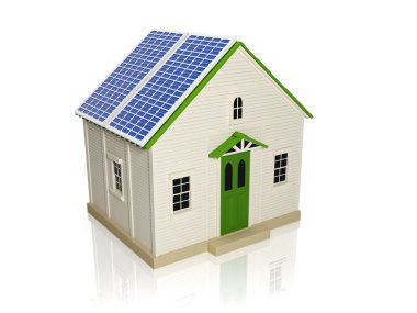 3d illustration: Obtaining energy from solar panels. House with clipart
