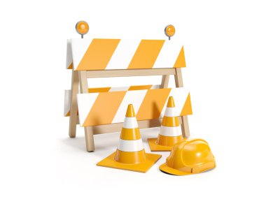 3d illustration: Repair roads, replacing the road. signs clipart