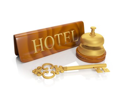 3ä illustration: Hotel hotel inscription and call, delivery of n