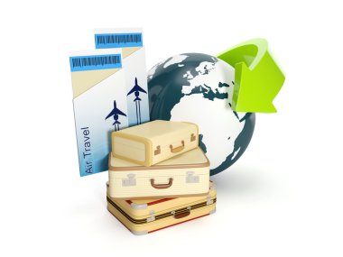3d illustration: Travel holiday. The suitcase and the earth with clipart