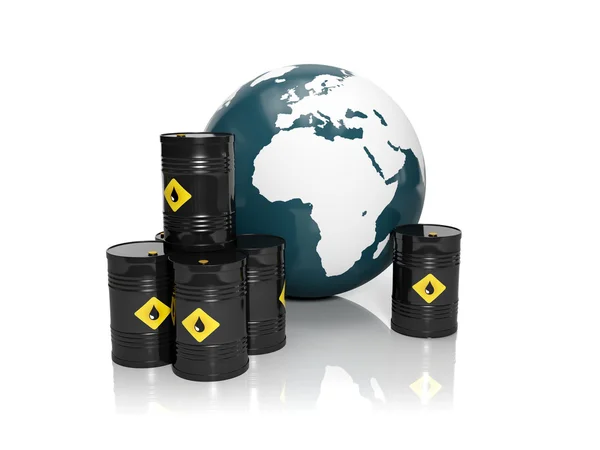 Ilustração 3d: Produção de petróleo em grandes quantidades: Barris de — Fotografia de Stock