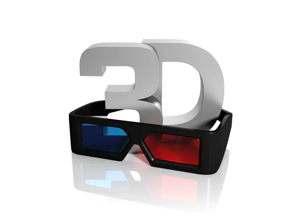 3d illustration: Large letters and 3D glasses to watch movies, m — Stock Photo, Image
