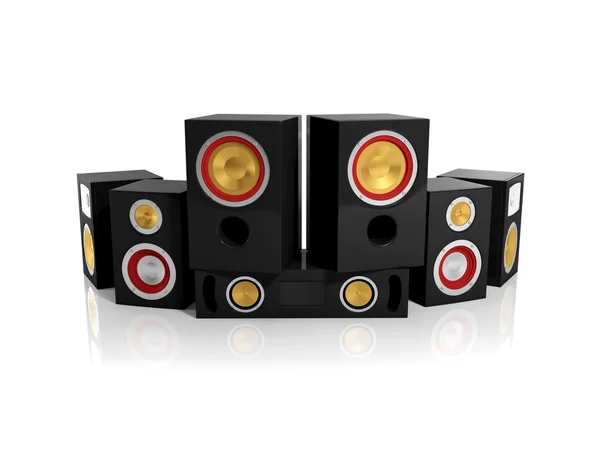 3d illustration: A group of large black speakers — Stock Photo, Image