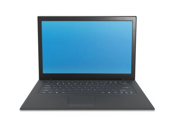 3d иллюстрация: ноутбук черный, синий пустой экран на белом backgr — стоковое фото