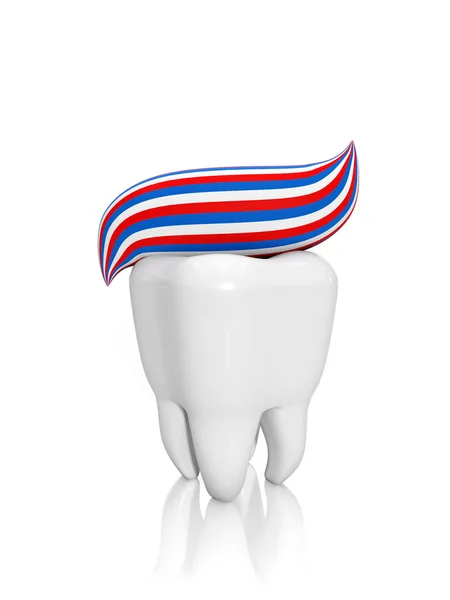 3D illustration: mänsklig tand och tandkräm. Rengör och skydda y — Stockfoto