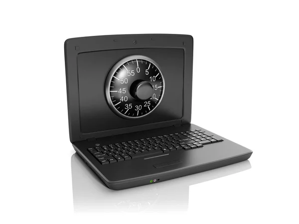 Ilustração 3d: Segurança da Informação. Um laptop e uma combinação — Fotografia de Stock