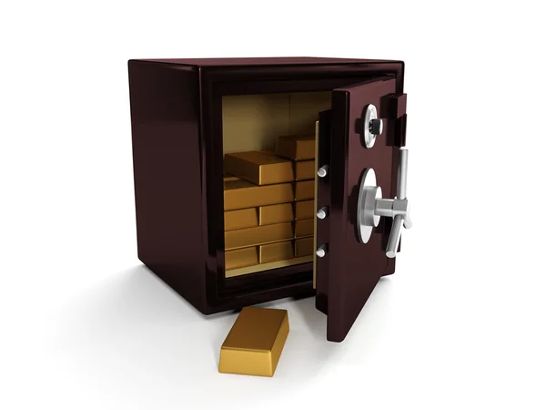 3d illustration: Safe and gold bullion. Storing and saving your — Stock Photo, Image