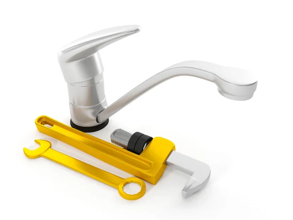 3d illustration: Repair faucet wrench on a white background — Stock Photo, Image
