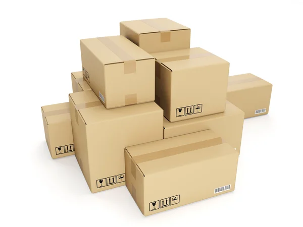 Ilustración 3d: caja de cartón sobre fondo blanco — Foto de Stock