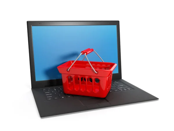 Ilustração 3d: Comprando através da Internet, online. Laptop shoppi — Fotografia de Stock
