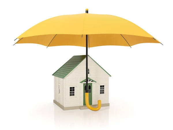 3d иллюстрация: Защита домов от плохих условий, зонтик — стоковое фото