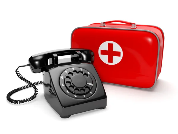 3ä illustration: Call of the doctor, medical care. Phone with th — Stockfoto
