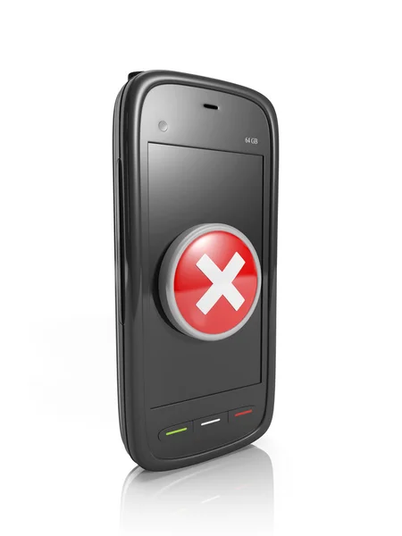 Трехкомпонентная иллюстрация: Мобильный телефон с ошибкой на белой спине — стоковое фото
