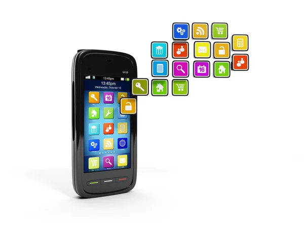 Ilustração 3d: Telefone celular e ícones de computador no backgr branco — Fotografia de Stock