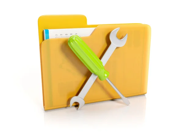 3d illustration: Big yellow folder with a screwdriver and wrench — Stock Photo, Image