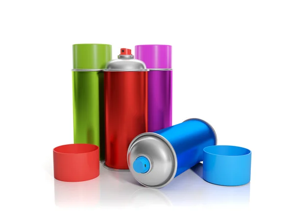 3d illustration: A group of colorful aerosol are on the table — Stock Photo, Image
