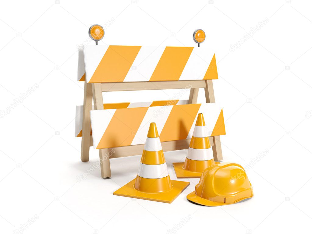 3d illustration: Repair roads, replacing the road. signs