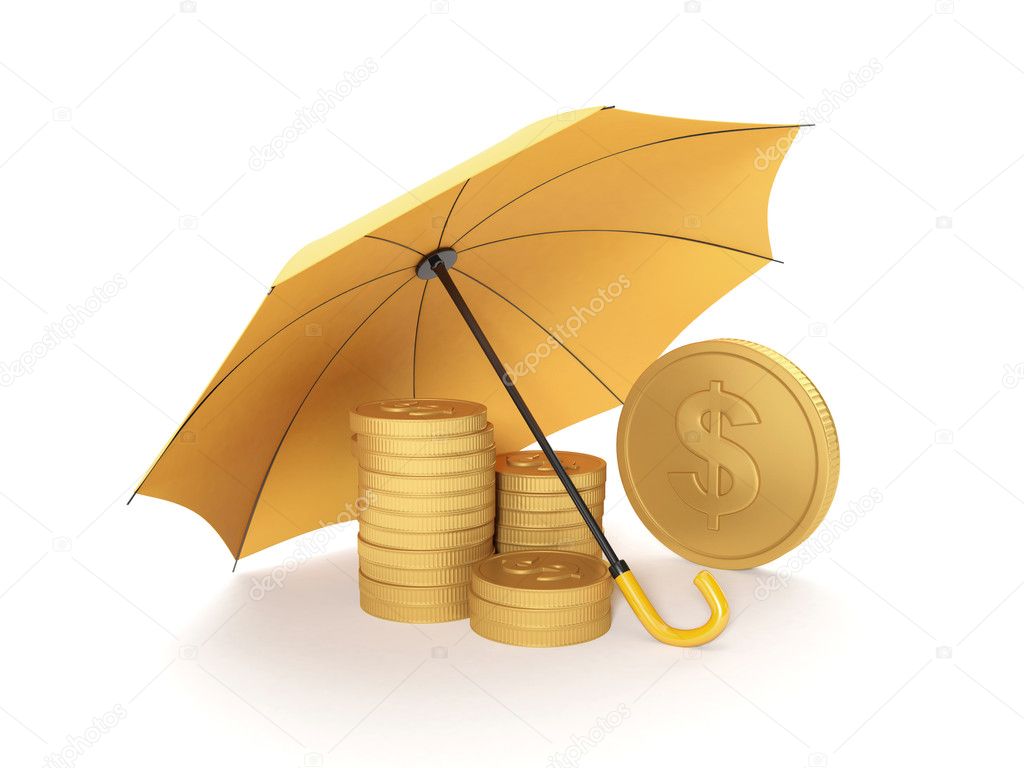 3d illustration: Protecting funds, insurance. Umbrella covers go