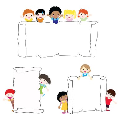 Children and scroll clipart