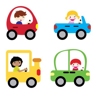 Happy children in car clipart