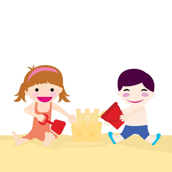 Menina e menino na praia — Vetor de Stock