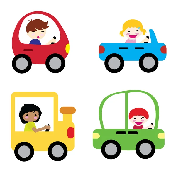 Happy children in car — Stock Vector