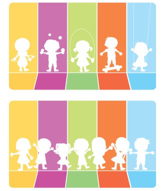 Happy children silhouettes background clipart