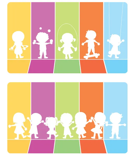 Happy silhouettes enfants fond — Image vectorielle