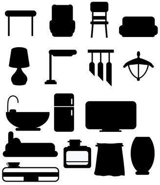 Silhouettes furniture object clipart